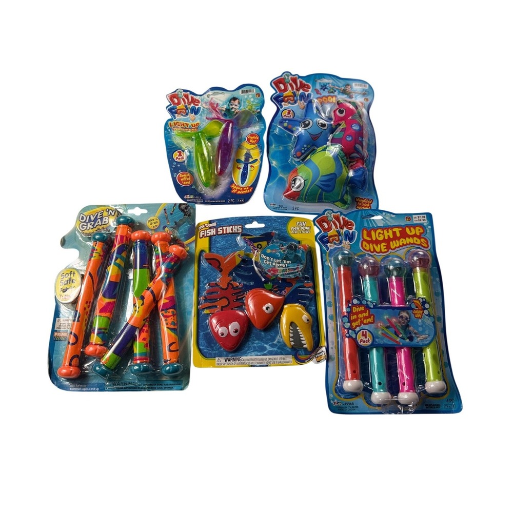 LOT5 Ja-Ru Dive Fun Pool Toy Lot Light Up Wands Twisters Fish Sticks Fabric Tube